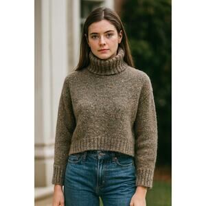 ana brown preppy acrylic blend cropped turtlneck sweater XS